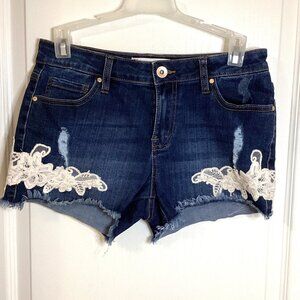 Eigthytwo Women's Denim Shortie Mini Daisy Dukes Lace Shorts Western Cottagecore
